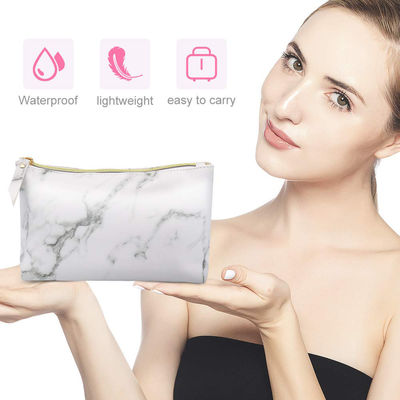 Marble PU Travel Makeup Brush Organizer Pouch With Gold Zipper