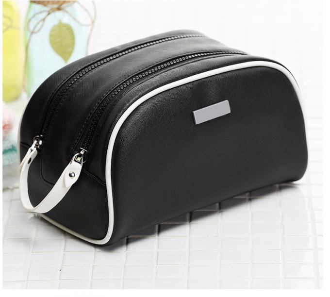 Logo Waterproof PU Leather Double Zipper Makeup Bag 7