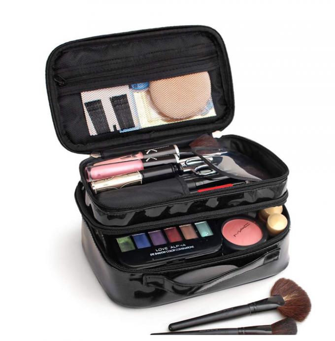 Multifunctional PU Leather Zippered Cosmetic Bag With Brush Compartment 3