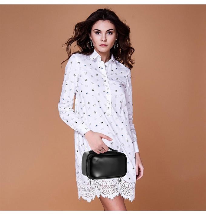 Multifunctional PU Leather Zippered Cosmetic Bag With Brush Compartment 7