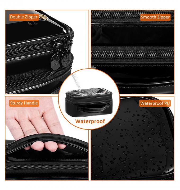 Multifunctional PU Leather Zippered Cosmetic Bag With Brush Compartment 6