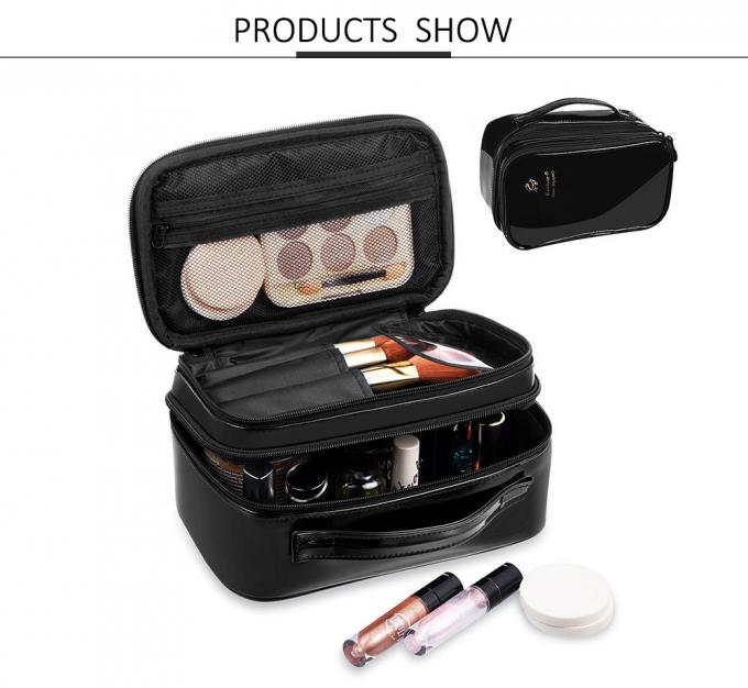 Multifunctional PU Leather Zippered Cosmetic Bag With Brush Compartment 0