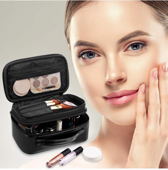 Multifunctional PU Leather Zippered Cosmetic Bag With Brush Compartment 8