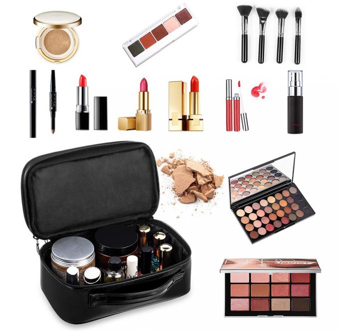 Multifunctional PU Leather Zippered Cosmetic Bag With Brush Compartment 5