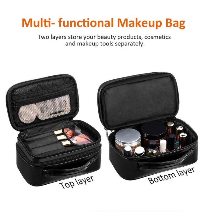 Multifunctional PU Leather Zippered Cosmetic Bag With Brush Compartment 4