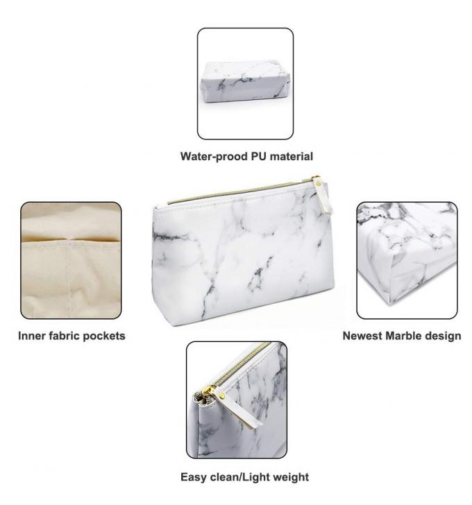 Marble PU Travel Makeup Brush Organizer Pouch With Gold Zipper 5