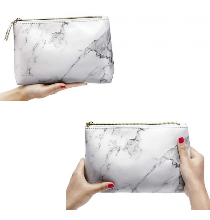 Marble PU Travel Makeup Brush Organizer Pouch With Gold Zipper 4