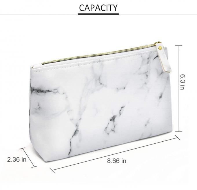 Marble PU Travel Makeup Brush Organizer Pouch With Gold Zipper 1
