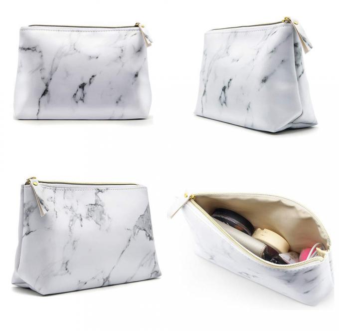 Marble PU Travel Makeup Brush Organizer Pouch With Gold Zipper 3