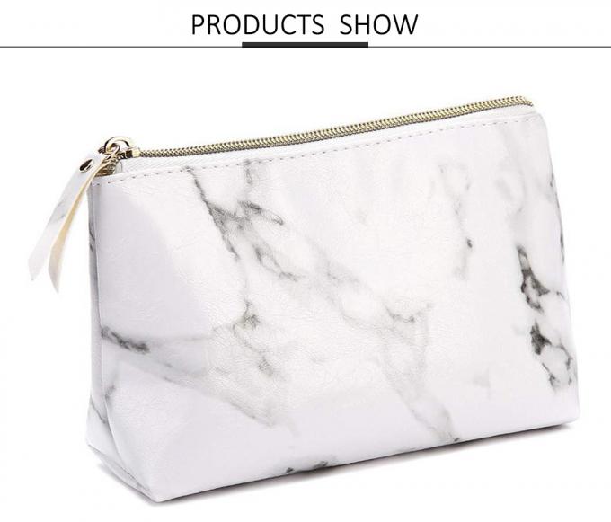 Marble PU Travel Makeup Brush Organizer Pouch With Gold Zipper 0