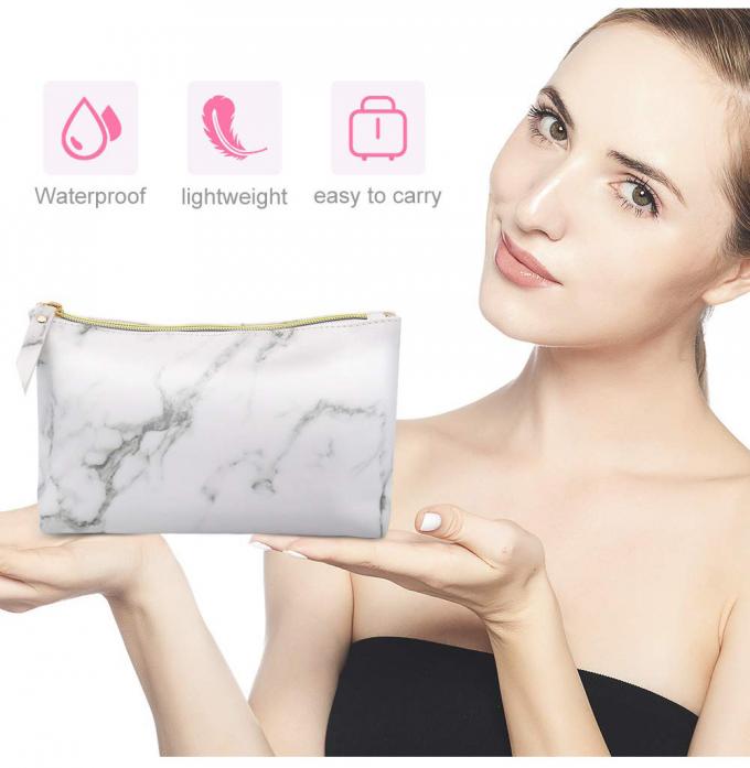 Marble PU Travel Makeup Brush Organizer Pouch With Gold Zipper 6