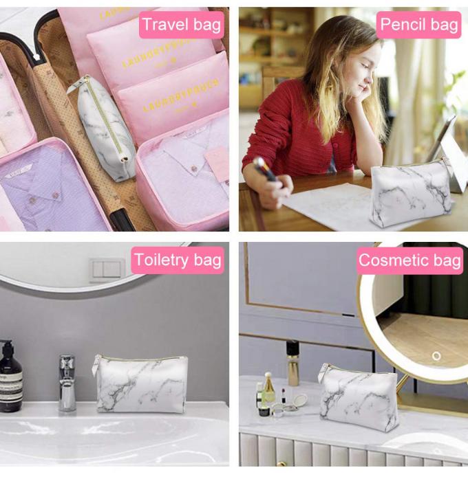 Marble PU Travel Makeup Brush Organizer Pouch With Gold Zipper 7